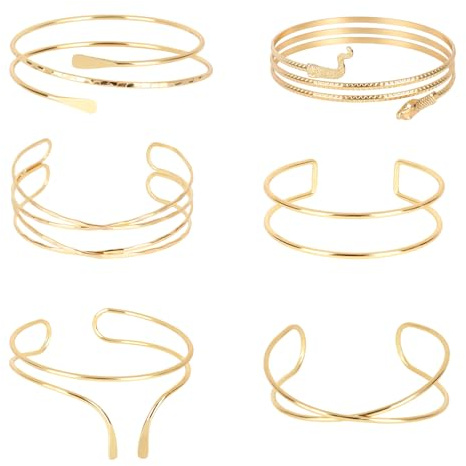 XINKEJIA 6 Stücke Armreif Gold 14K Vergoldet Verstellbare Gold Oberarm Armreifen für Frauen Oberarmreif Minimalistisches Design Armreif Armspange Armband für Party,Hochzeit,Abendkleid