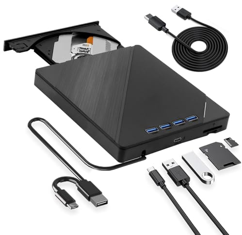 Lecteur Blu-Ray Externe - 8 en 1 Lecteur DVD/BD Graveur Blu Ray, Portable Lecteur Blu Ray Externe avec USB 3.0 Type-C, 3D CD DVD Graveur Optical Bluray Drive pour PC Windows 11 10 8 7