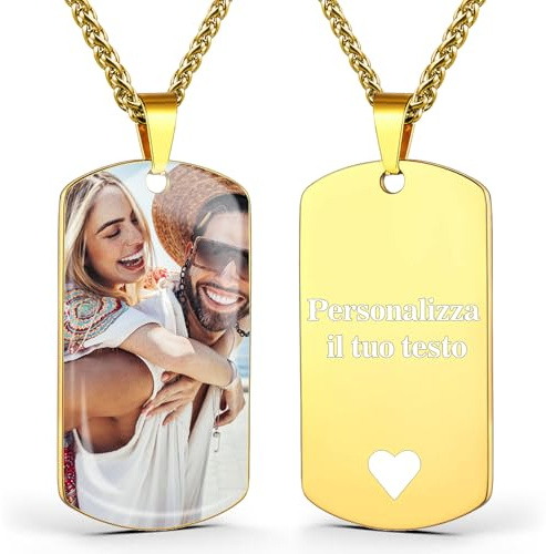 AAQ collana con foto personalizzata - Collana personalizzata con foto e testo per uomo e donna, Regalo donna uomo personalizzato per compleanno e Natale (Stampa UV - Oro)
