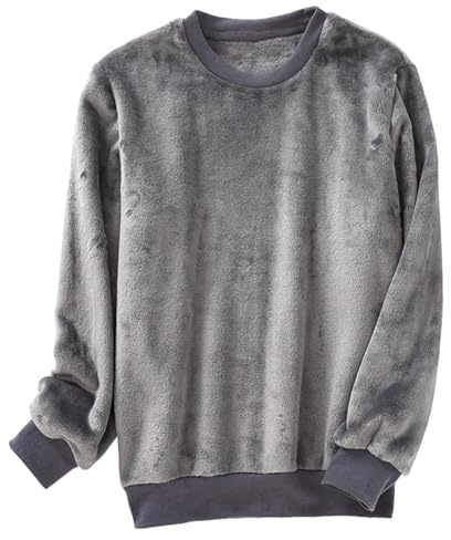 Fleece Pyjamas Tops Mens Flannel Fleece Pullover Teddy Pyjama Fluffy Pajama Winter Warm Outerwear Thickened Plush Home Wear Fuzzy Sherpa PJs Loungewear Comfy Soft Nightwear Dark Gray
