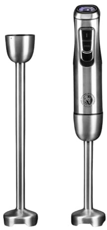 CHEF CUISINE Akku-Stabmixer, Edelstahl, 180W, 23.000 U/min, 9 Geschwindigkeitsstufen, 2x Pürierstäbe 20/30 cm, 600ml BPA-freier Mixbehälter, 2x 2600mAh Akku