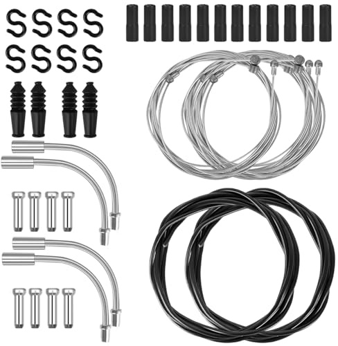 Hounyou 2 Piece Universal Bike Brake Cable Set, Bicycle Inner Cable & Drive with 90 Degrees 2 V Brake Manifolds, Bike Shift Cable for Mountain RoadBicycle