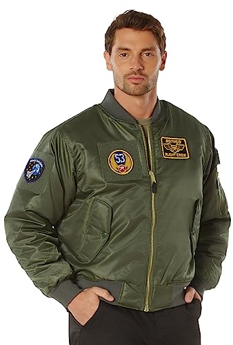 Rothco MA-1 Flight Jacket with Patches - Iconic Bomber Style Jacket Cold Weather Coat, Sage Green, L