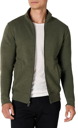 Amazon Essentials Sudadera de Forro Polar con Cremallera y Cuello Semicisne, Corte Estándar y Peso Medio Hombre, Verde Oliva Mezcla, L