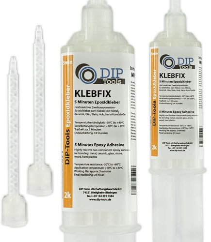DIP-Tools KLEBFIX - Colla Bicomponente Epossidica per Legno, Metallo, Vetro, Plastica e Altro Ancora in Soli 5 minuti (2x25ml)