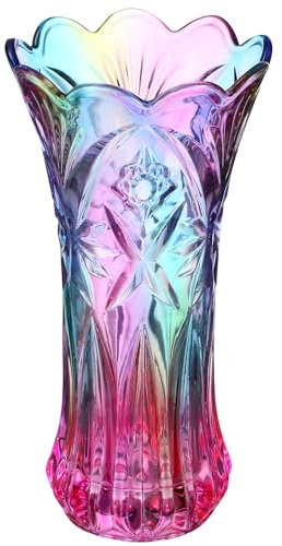 Crystal Glass Vase Decorative Colorful Rainbow Vase Flower Container for Home Office Wedding Dinner Table