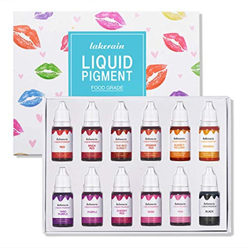 12 Colors Liquid Pigment Set, DIY Lip Gloss and Lipstick Liquid Coloring Colorant Dye for DIY Dying Candle Soap Lip Gloss Making Craft (B)