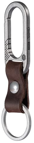 KeyUnity KM02 Clip De Cinturón Llavero Titanio, Mosquetón Soporte De Llavero De Cuero, Con Llavero De Acero Inoxidable Extraíble