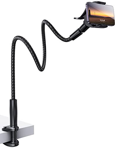 Lamicall Gooseneck Phone Holder Bed - [Upgrade Nylon Braid] 38” Long Flexible Lazy Arm, 360 Adjustable 80 mm Mount Clamp Base for iPhone 17 16 15 14 13 12 11 Pro Max Air Mini Plus, Xs, 4-7 Phone