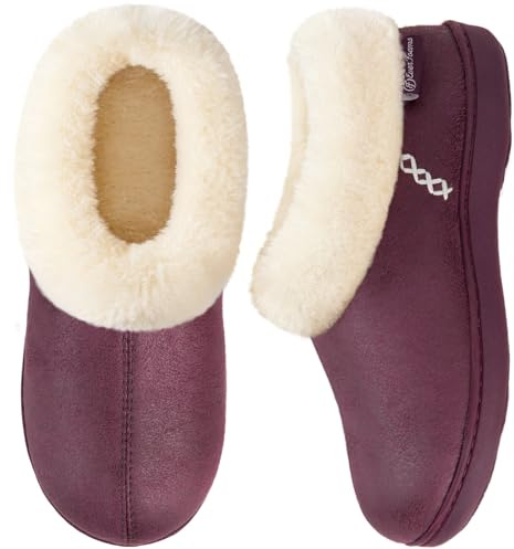 EverFoams Women's Fuzzy Plush Lined Slippers Purple,Size 5-6 UK