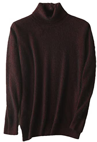 Maglione da uomo in 100% cachemire di visone a costine con dolcevita, pullover casual a maniche lunghe, base solida, XL