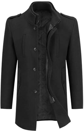 Allthemen Cappotto Invernale da Uomo in Lana con Collo Alto Coat Corto Foderata Spesso Caldo Casual