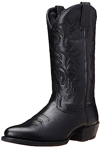 ANUFER Snygga broderade cowboystövlar västerländsk klack spetsig tå slip-on mitt vadstövlar, Svart, 44.5 EU