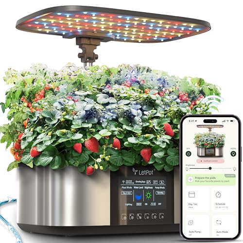 LetPot LPH-Max - Kit per coltivazione idroponica, 21 cialde APP e WiFi, controllo automatico, intelligente per interni, con luce LED da 36 W, kit di irrigazione a goccia automatica, nutrimento e
