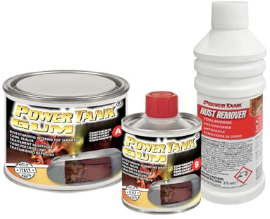 POWER TANK GUM - Trattamento Serbatoio Moto (8/10 Litri) Kit Piccolo Small 350 gr per interno Serbatoi Elimina la Ruggine Ripara Protegge Arrugginito da Moto Vespa d'Epoca Ciao Scooter con Antiruggine