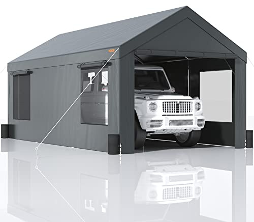 VEVOR tenda garage 3,7 x 6 x 2,96 m tenda garage in PE rivestito su entrambi i lati da 180 g/m² e tubo in acciaio zincato tenda magazzino posto auto coperto diametro colonna 38 mm grigio scuro