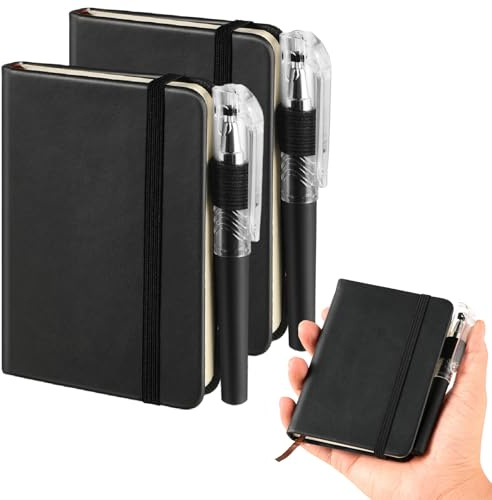 Dimeho 2-pack liten anteckningsbok, inbunden anteckningsbok A7 anteckningsblock, skrivdynor och diaries, liten minianteckningsbok med pennor för arbete, 10,9 x 7,9 x 1,8 cm, med 100 g/m² tjockt