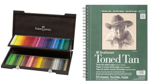 Faber-Castell 110013 - Buntstifte Polychromos, im 120er Holzkoffer & Strathmore 400 Series Skizzenbuch, getönt, Hautfarben, 22,9 x 30,5 cm, drahtgebunden, 50 Blatt