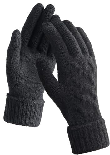 TRENDOUX Winter Handschuhe Damen Thermo, Warm Elastisch Touchscreen Handschuhe, Flauschige Handy Verdickt Fäustlinge Für kaltes Wetter Indoor Outdoor Laufsport, Wandern - Schwarz