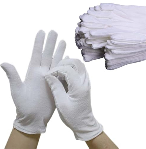 LDBKLGHJ Guanti di Cotone Bianchi - Guanti di Cotone per Dermatiti, Ideali per Uso Quotidiano e Professionale - Set di 48 Pezzi (24 Coppie)