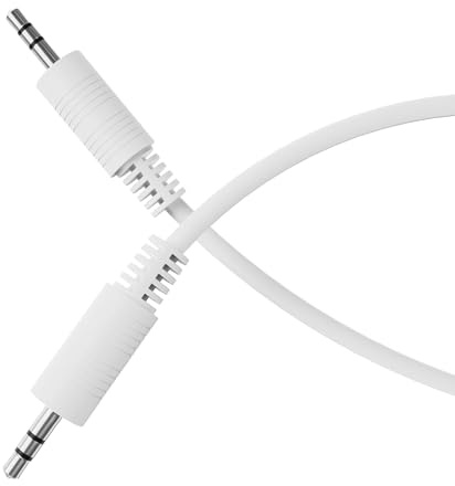 HD Supply Cable auxiliar, cable jack 1,50m, audio jack 3,5 mm estéreo 3-pins, cable de audio para auriculares, barra de sonido, TV, coche, radio, blanco