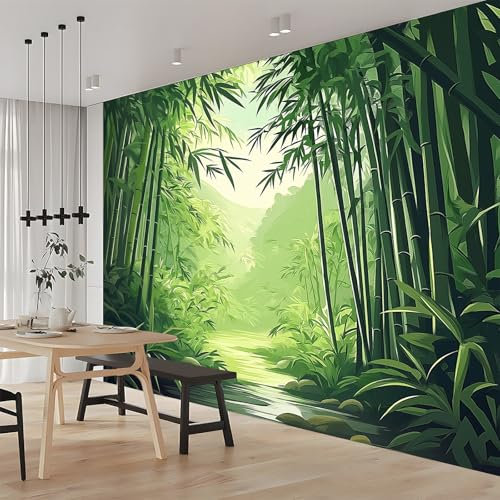 Murales Fotográficos Personalizados Sala De Estar Dormitorio Decoración Papel Tapiz 300 x 210 cm Dibujos Animados Plantas Bosque De Bambú Papel Pintado No Tejido De Pared Murales Decoración Verde