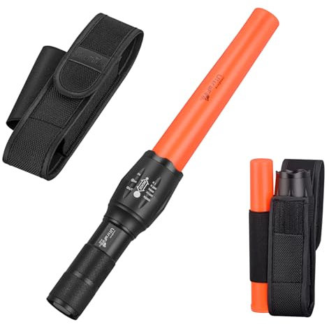 UltraFire Linterna LED de tráfico con funda, 1000 lúmenes, 5 modos con modo intermitente rojo para control de tráfico, estacionamiento, aeropuerto, A100