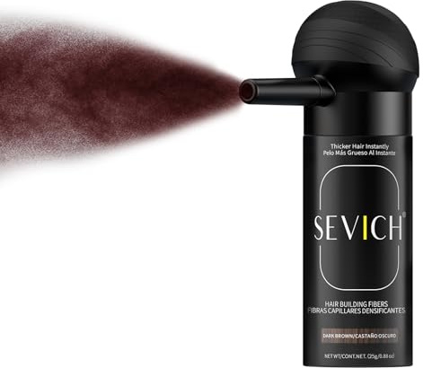 SEVICH Fibras capilares con aplicador en aerosol – fibras de pelo de aspecto natural para hombres y mujeres, plenitud instantánea, resistente al viento y al agua, fácil de lavar, 25 g, color marrón