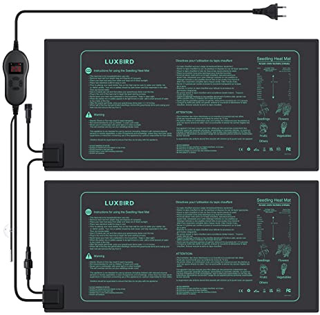 Luxbird Tappetino riscaldante con termostato, 2 tappetini riscaldanti con 1 Controller, 30W, IP67, Impermeabile, 52 x 25 cm, Tappetino riscaldante per Serra, germinazione, Terrario