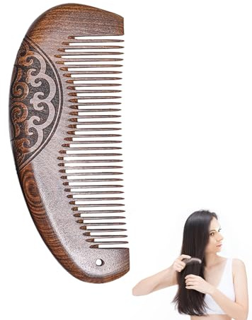 YKEBVPW Peine de madera para mujer, grueso antiestático, de madera de abedul, peine tallado con mango de nogal, peines de madera para el crecimiento del cabello, desenreda suave para todo tipo de
