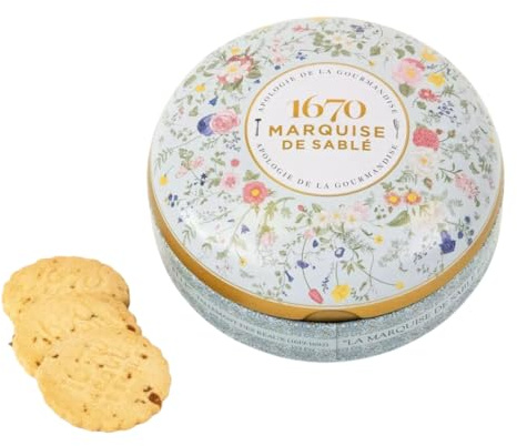 Marquise de Sablé | Confezione in metallo di Biscotti, 175 di sablés francesi al burro | con gocce di Caramello salato | Confezione Regalo | Selezione 18 Carati