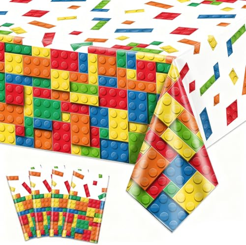 PTECDROTS 4 stycken bordsdukar, rektangulära vattentäta färgglada block tegelduk för byggstensspel festdekoration, 130 x 220 cm