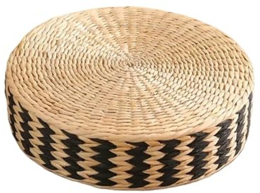 Zymjzbetic Cojines de meditación Puf de Paja Tejido Redondo 40/45cm, cojín Tatami, Estera meditación for Asientos Suelo Yoga o Taburete otomano(Black Edge,40 x 20cm)