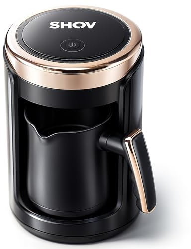 Shov Caffettiera elettrica per moka – Caffettiera turca 250 ml, 600 W, protezione contro il surriscaldamento, elemento riscaldante in acciaio inox, preparazione rapida, per 1-4 tazze, design moderno