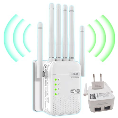 Repetidor WiFi (5/2,4 GHz) de Doble Banda, 6 Antenas y 2 Puertos Gigabit