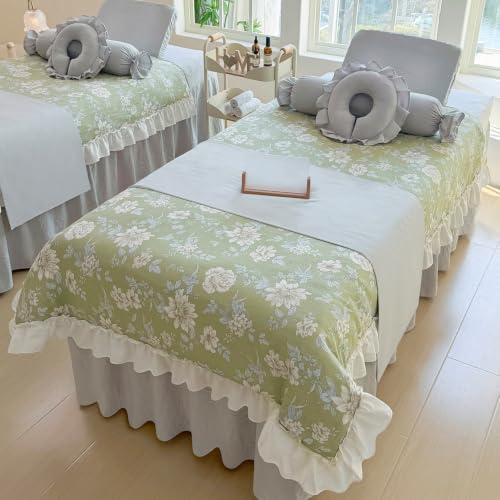 Massagebordsäng Kjol 4 delar med filtörngott Salongsbädd Överdrag | polyester tyg, med pallöverdrag, med ansiktshål, dammtät, för spa skönhetssalong, mjuk och bekväm, maskintvättbar