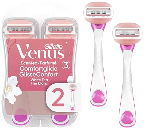Gillette Venus ComfortGlide Disposable Razors for Women, 2 Count, White Tea Scented Moisture Bars for a Smooth Shave