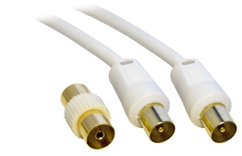 PC Arena Coaxial TV/AV Aerial Cable Male to Male 3m + coupler