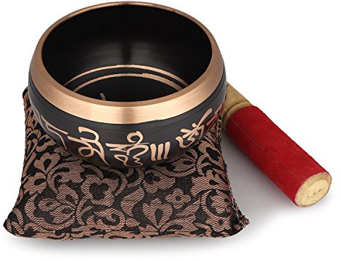 Tibetan Singing Bowl - 4 inch, Black Singing Bowl Set with Beater and Singing Bowl Cushion for Meditation and Yoga