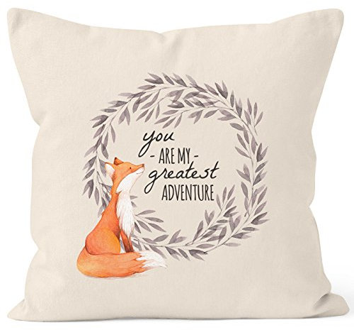 MoonWorks Kissenbezug Geschenk Liebe You Are My Greatest Adventure Fuchs Fox Kissen-Hülle Deko-Kissen 40x40 Baumwolle Natur 40cm x 40cm