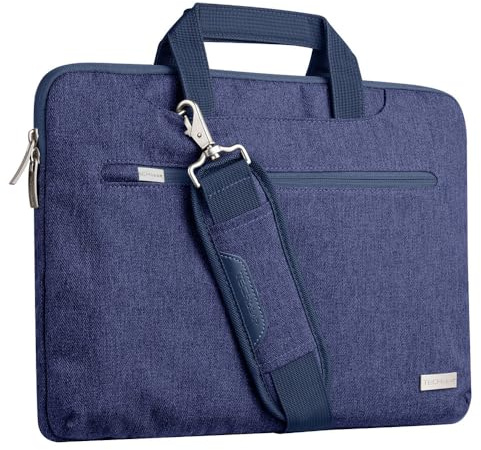 TECHGEAR Case for 15 - 15.6 Laptops, Portable Multi-function Laptop Case with Adjustable Shoulder Strap, Luggage Strap & Suppressible Handles, Portable Sleeve Organiser Case Cover + Pockets BLUE