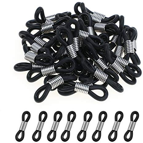Hifot 40pcs Accesorio Conector para Cadena Gafas Antideslizante Cordón Extremos de Silicona para Correa Gafas Cuerda Gafas Soporte Negro 22x5mm