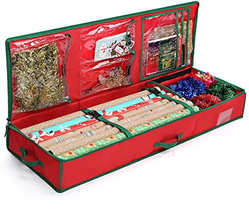 MaidMAX Geschenkpapier Aufbewahrungstasche, Passend für 24 Rollen, 106, 5cm Lang, Weihnachts-Organizer für Dekorationen mit Innentasche, Geschenkpapierhalter , Bändern, 14 x 106.5 x 35.5 cm