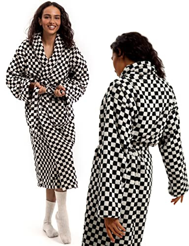 SMPL objects Terrycloth Bathrobe for Women - Terry Robes for Women and Men - Christmas - 100% Cotton Checkered Bathrobe
