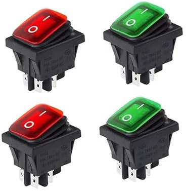 Switian 4 Pièces Interrupteur à Bascule 4 Broches 2 Positions IP67 16A 250V ON-OFF - 2 Rouge + 2 Vert - Mini Commutateur Étanche pour Voiture, Bateau, Électroménage