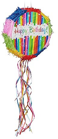 Relaxdays Pinata «Happy Birthday», Accessoire pour Anniversaire, à remplir soi-même, Enfants, DxP: 32x9 cm, Multicolore