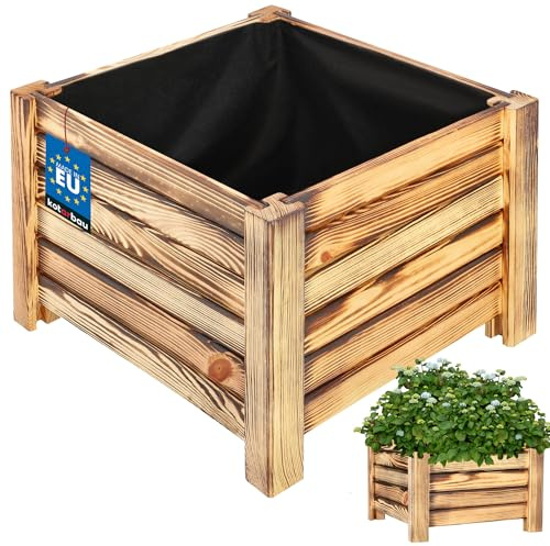 KOTARBAU® Växtlåda - Träplanteringslåda - 38 x 38 x 30 cm - Blomlåda - Planteringslåda Trä - Rustik - Planteringslåda för Balkong - Terrass Trädgård - Balkonglåda - med Vlies för Ogräs