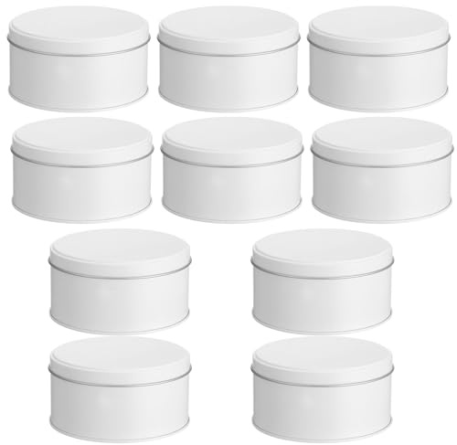 Hicarer 10 Pack Pure White Cookie Tins with Lids Round Mini Cake Gift Metal Empty Tin Cookies Container Tin Cans with Lids for Cakes Tinplate Box for Storing Snack Chocolate Baking