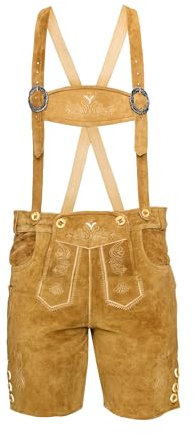 STEIGENHÖFER Kurze Trachten Lederhose für Herren mit passenden Trägern, echtes Premium Veloursleder in 4 Farben, Gr. 46-62, Farbe: Hellbraun, Größe: 54