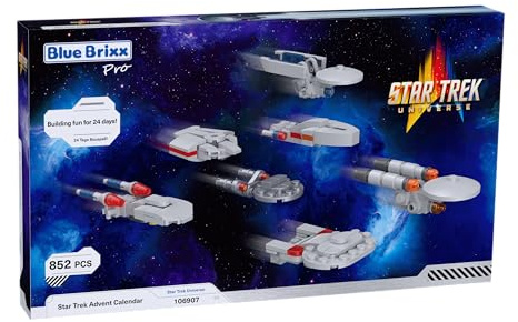 Bluebrixx Star Trek Adventskalender Miniatur Raumschiff Modellbausatz für Erwachsene und Kinder, 852 Klemmbausteine-Set mit gedruckter Anleitung, Kompatibel mit anderen Marken, 106907